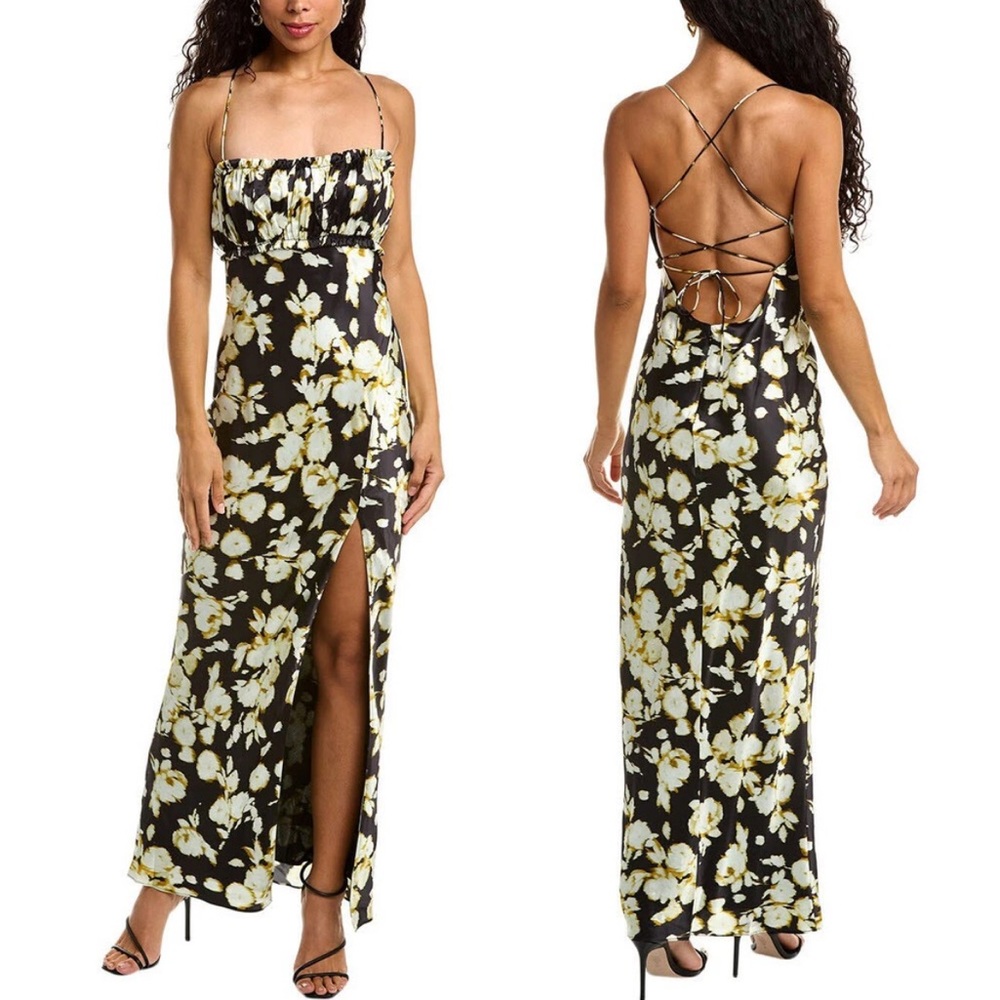 Nicholas Baro Ruched Bust Open Back Gown Dress in Helmsley Print